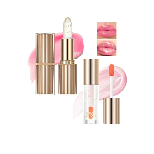 Transferproof Farbwechsel-Lippenstift und pflegendes Lippenöl-Set, Farbwechsel-Lippenstift, Goldfolie für Frauen, Temperaturwechsel, Feuchtigkeitscreme, langanhaltender, nahrhafter Balsam Transferproof Farbwechsel-Lippenstift und pflegendes Lippenöl-Set, Farbwechsel-Lippenstift, Goldfolie für Frauen, Temperaturwechsel, Feuchtigkeitscreme, langanhaltender, nahrhafter Balsam von TUOSHITONG