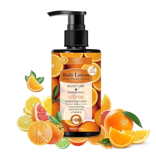 Zitrus-Körperbutter, Feuchtigkeits-Körperlotion für Frauen, Lotion mit ätherischem Vitamin-C-Öl, spendet der Haut tiefe Feuchtigkeit, erfrischend und fettet nicht, hält weich und glatt, geeignet für Zitrus-Körperbutter, Feuchtigkeits-Körperlotion für Frauen, Lotion mit ätherischem Vitamin-C-Öl, spendet der Haut tiefe Feuchtigkeit, erfrischend und fettet nicht, hält weich und glatt, geeignet für von TUOSHITONG