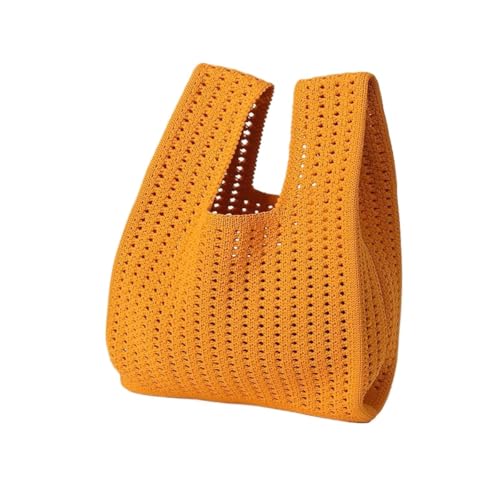 TUOYDJA Damen Clutch Stroh,Strohtasche Handgemachte Strickhandtasche Damen Mini-Umhängetasche Damen Lässige Farbe Breite Streifen Karierte Einkaufstasche Student Handypaket(Orange,L) von TUOYDJA