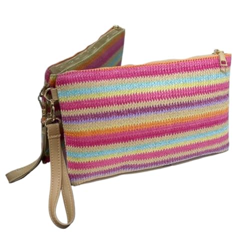 TUOYDJA Damen Clutch Stroh,Strohtasche Vintage Handgewebte Clutch, bunte Geldtasche, Strandtasche, lange Tasche, handgefertigt, lässig, tragbar, elegant, exquisit, for den Wochenendurlaub(Style 3) von TUOYDJA
