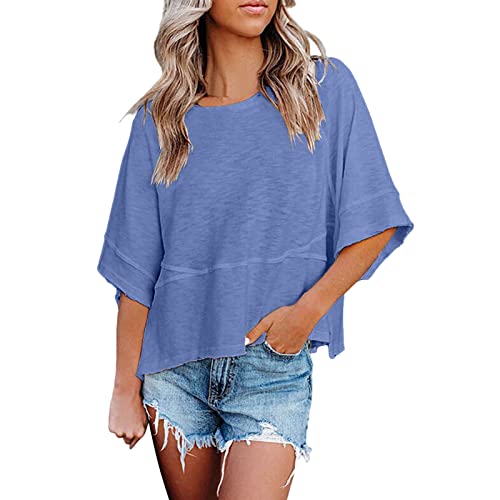 Damen Oberteile Sommer Elegant Rundhalsausschnitt Shirt 3/4 Arm Damen Fledermaus Shirt Damen Solide Casual Shirt Top Trendige Bequem T Shirt Einfaches und Exquisites Design Oberteil Damen von TUQIDEWU