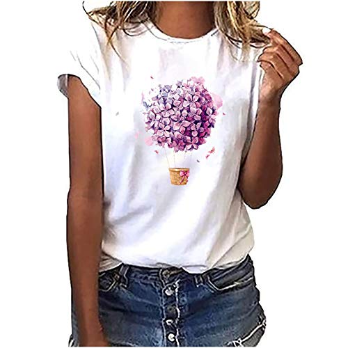 Elegante Oberteile Damen Kurzarm Rundhalsausschnitt Sommer Weißes T-Shirt Damen Locker Süßes Drucken T-Shirts Damen Einfaches und Exquisites Baumwolle Sommer Oberteile Basic Shirt Damen von TUQIDEWU