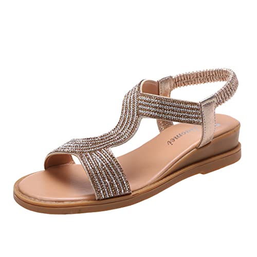 Sandalen Damen Sommer Flach Sandals Damen Elastischer Gürtel Keilabsatz Böhmische Strandschuhe Römische Freizeitsandalen Römersandalen Damen Sandalette Schuhe Elegant Sandalen Damen Sommer Bequem von TUQIDEWU