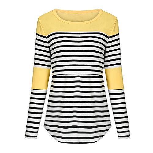 Stillshirt Damen Umstandstop T-Shirt Kurzarm Maternity Frauen T-Shirt Long Töpfe Ärmel für Stillen gestreifte Mutterschaftsbluse Umstandsmode Umstandstop Schwangere Tops Nursing T-Shirt Stillkleidung von TUQIDEWU