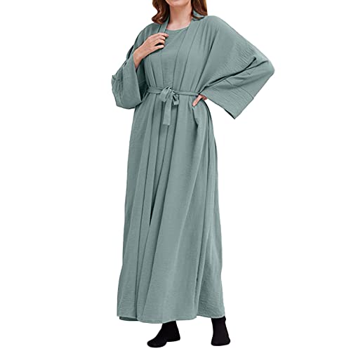 TUQIDEWU Damen Dresses Muslimisches Abaya-Kleid Elegant Einfarbig Strickjacke Muslimisch Lässige Langes Flare Sleeve Kleid Muslimische Robe Große Größen Arabisch Freizeitkleidung Damen Kein Hijab von TUQIDEWU