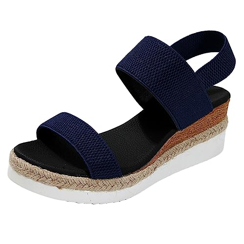 TUQIDEWU Sandalen Damen Sommer Bequem Leicht Keilabsatz Schuhe Damen Gummiband Riemchensandalen Damen Offene Zehen Geflochtene Orthopädische Sandalen Damen Freizeitschuhe Sommerschuhe mit Absatz von TUQIDEWU