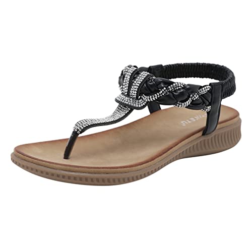 TUQIDEWU Sandalen Damen Sommer Flach Sandals Sommer-Tourismus-Strand-Bohemian-Retro-Ethno-Stil-Hausschuhe für Damen Römersandalen Damen Sandalette Schuhe Elegant Sandalen Damen Sommer Bequem Flach von TUQIDEWU