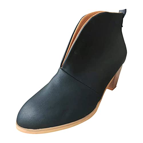 TUQIDEWU Stiefeletten Damen Mit Absatz Retro Reitstiefeletten Damen mit Spitzer Zehe Britischen Stil Springerstiefel Damen Kurz Herbst Winter Wasserdicht Ankle Boots Damen Modische Niederung Stiefel von TUQIDEWU