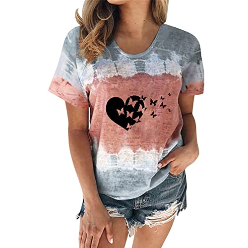 Weißes T-Shirt Damen Locker Kurzarm T-Shirt O-Ausschnitt Tops Ausgefallene T-Shirts Damen Liebesdruck Glitzer Shirt Damen Tägliche Pullover Tshirt Damen Weiss Trendige Oberteile Basic Shirt Damen von TUQIDEWU