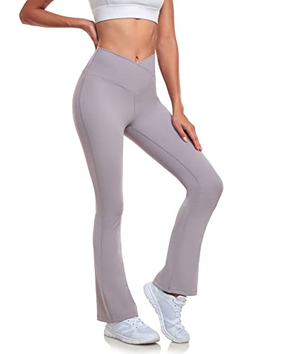 TURBOFIT Flare Yogahose für Damen, butterweich, hohe Taille, Bootcut-Hose, Bootleg Stretch, Bauchkontrolle, Workout-Leggings, #2 Light Grey, S von TURBOFIT