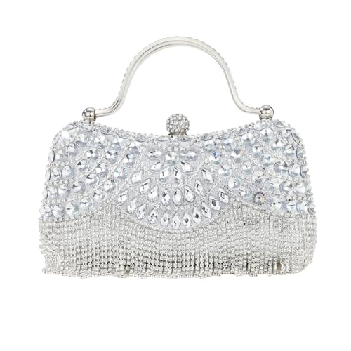 TURBOOST Clutch Abendtasche mit Strass Damen Sparkly Glitter Geldbörse für Abschlussball Hochzeit und 1920er Party, silber von TURBOOST