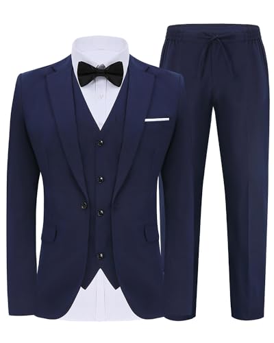 TURETRENDY Herren-Blazer, 3-teilig, lässiger Ein-Knopf-Blazer, leicht, Strandmantel, Weste und Hose, Anzug, Marineblau, L von TURETRENDY