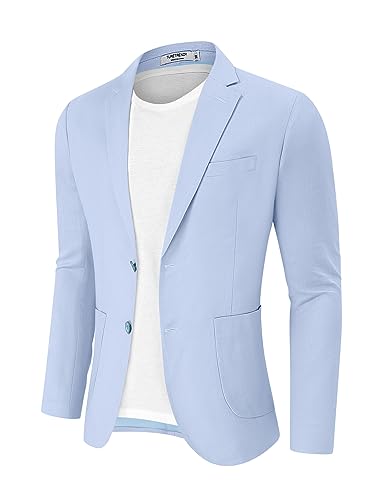 TURETRENDY Herren Casual Blazer Leinen Sport Mantel Zwei Knopf Leichte Jacken Business Alltag Anzug, Hell, blau, L von TURETRENDY