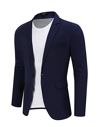 TURETRENDY Herren Casual Sport Mantel Leicht Leinen Blazer Ein-Knopf Business Anzug Jacken Stilvolle Alltagsanzüge, Marineblau, XX-Large von TURETRENDY