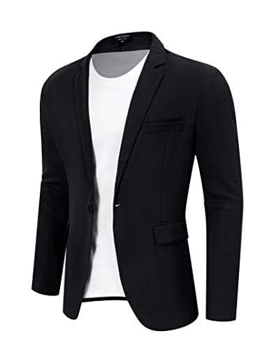 TURETRENDY Herren Casual Sport Mantel Leicht Leinen Blazer Ein-Knopf Business Anzug Jacken Stilvolle Alltagsanzüge, Schwarz, 3XL von TURETRENDY