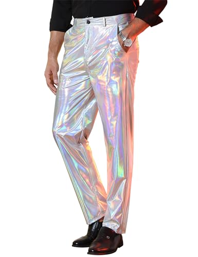 TURETRENDY Herren-Hose, metallisch, glänzende Pailletten, gerades Bein, Disco, Nachtclub, Party, Tanz, 70er Jahre, Bunt Weiß, Groß von TURETRENDY