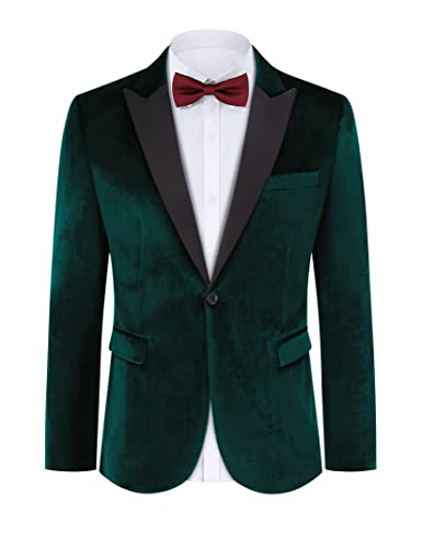 TURETRENDY Herren Samt-Blazer mit einem Knopf, solide Hochzeit, Smoking, schmale Passform, Luxus-Velours-Anzugjacke für Abendessen, Abschlussball, Party, Dunkelgrün, 3XL von TURETRENDY