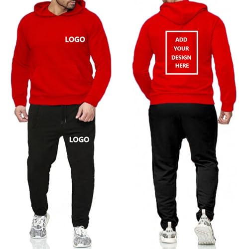 TURHAN Personalisiertes Logo Herren-Hoodie 2-teiliges Set, Herren-Trainingsanzug Sportbekleidung Kapuzenpullover und Jogginghose, Warme Pullover-Sweatshirts Red,4XL von TURHAN