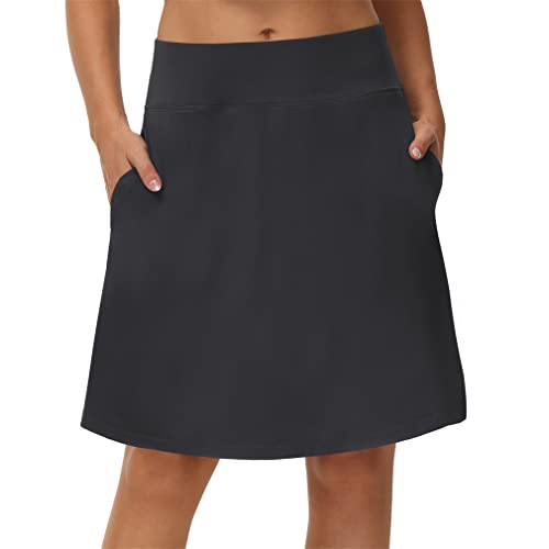 Damen Hosenrock Knielang Tennisrock Rock 2 in 1 Sport Skort Shorts mit Unterhose Minirock Laufrock Schwarz XL von TURIM