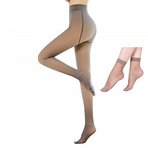 TURMIN Thermostrumpfhosen für Damen Gefütterte Strumpfhose mit Fleece Winter Gefälschte Durchscheinend Leggings Dicke Warme Plüsch Pantyhose, Kaffee Voller Fuß-Dick(5-15℃ von TURMIN