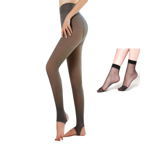 TURMIN Thermostrumpfhosen für Damen Gefütterte Strumpfhose mit Fleece Winter Gefälschte Durchscheinend Leggings Dicke Warme Plüsch Pantyhose, Schwarzer Halber Fuß-Dick(5-15℃ von TURMIN