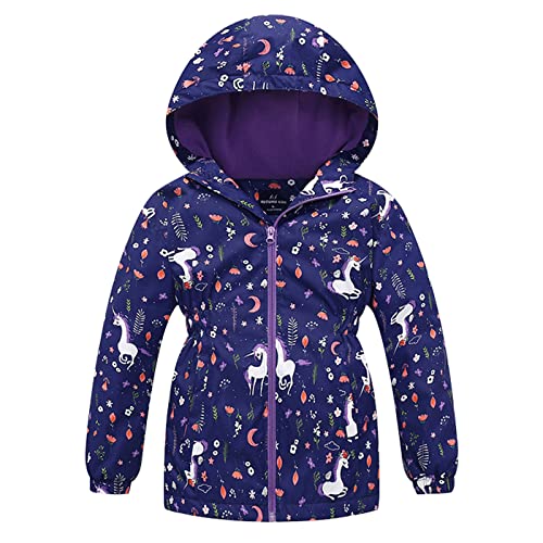 TURMIN Mädchen Wasserdicht Jacke mit Fleecefütterung Winddicht Kapuzen Softshell Regenjacke für Kinder 3-10 Jahre Alt-Königs Blau-130(6-7 Jahre) von TURMIN