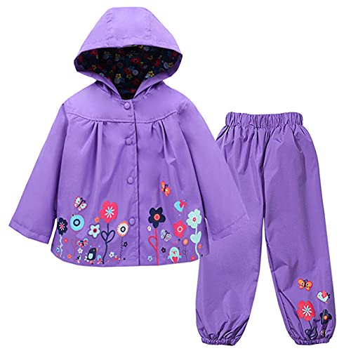 TURMIN Regenanzug Kinder, Regenjacke Matschjacke Matschhose für Mädchen Jungen Wasserdichte Regenponcho Kleinkinder Regenjacke und Hose, Lila, 100(12-24 Monate) von TURMIN