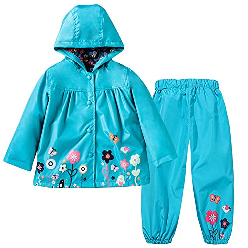 TURMIN Regenanzug Kinder, Regenjacke Matschjacke Matschhose für Mädchen Jungen wasserdichte Regenponcho Kleinkinder Regenjacke und Hose, Blau, 110(2-3 Jahre) von TURMIN