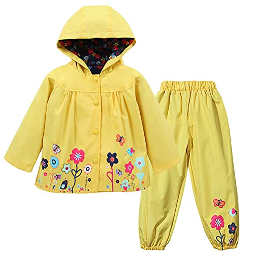 TURMIN Regenanzug Kinder, Regenjacke Matschjacke Matschhose für Mädchen Jungen wasserdichte Regenponcho Kleinkinder Regenjacke und Hose, Gelb, 120(3-4 Jahre) von TURMIN