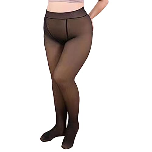 TURMIN Plus Größe Thermostrumpfhosen für Damen Gefütterte Strumpfhose mit Fleece Winter Gefälschte Durchscheinend Leggings Dicke Warme Plüsch Pantyhose, Schwarzer Voller Fuß-Dünn von TURMIN