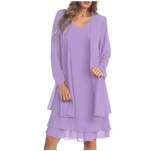 TURWXGSO Ärmellosess Kleid Damen GroßE GrößEn Elegant Chiffon Kleid Cocktailkleid Knielang Abendkleid Rundhals Freizeitkleid 2er Set Hochzeitsgast Chiffon Kleid mit Cardigan von TURWXGSO