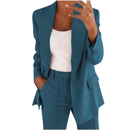 TURWXGSO Anzug Set Damen Blazer Langarm Jacke + Hose Anzug Casual Cardigan Langarm Elegant Blazer Anzug Lose Passform 2-Teilig Anzug Zweiteiler Damen Blazer Hosenanzug für Business Büro Freizeit von TURWXGSO