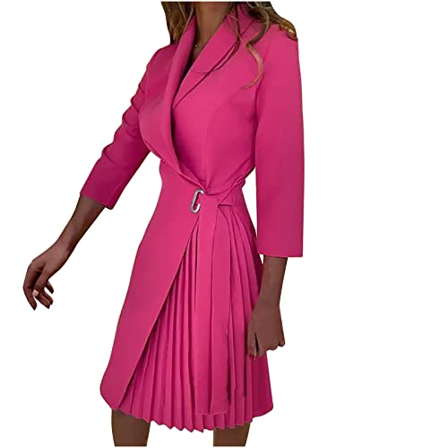 TURWXGSO Blazer Kleid für Frauen Sexy Plissee Kleid, Schwarz Langarm V-Ausschnitt Kleider, Professionelle Kleider für Frauen für Arbeit Büro Kleid von TURWXGSO