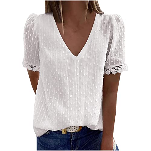 TURWXGSO Bluse Damen Elegant Tunika Tops Casual Chiffon Tunika V-Ausschnitt Oberteile Top Damen, Teenager Mädchen T-Shirt Sportshirt Oberteile Lose Bluse Casual Tops von TURWXGSO