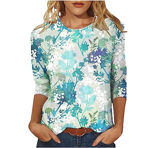 TURWXGSO Bluse Damen Rundhals T-Shirts 3/4 Ärmel Bedrucktes T-Shirt Oversized Oberteile Casual Tunika Pullover Sweatshirt Leicht Bequem Blusenshirt Loose Fit Tops Für Sommer Und Herbst von TURWXGSO