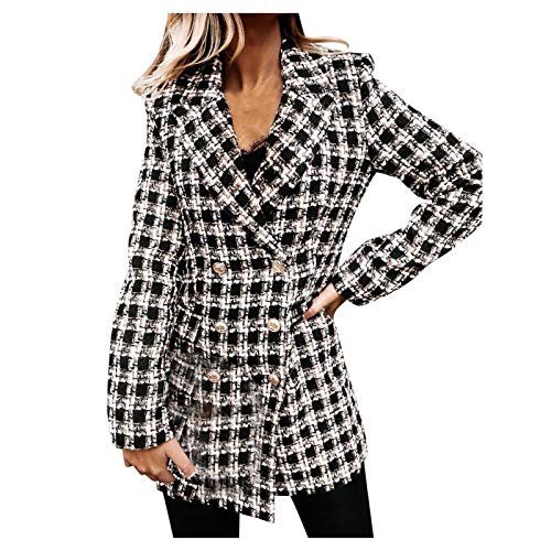 TURWXGSO Damen Elegant Karo Mantel zweireihig Kariertes Muster Mittellanger Blazer Langarm Reverskragen Knopf Vintage Mantel Herbst Winter Strickjacke Damenanzug für den täglichen Gebrauch TURWXGSO Damen Elegant Karo Mantel zweireihig Kariertes Muster Mittellanger Blazer Langarm Reverskragen Knopf Vintage Mantel Herbst Winter Strickjacke Damenanzug für den täglichen Gebrauch von TURWXGSO