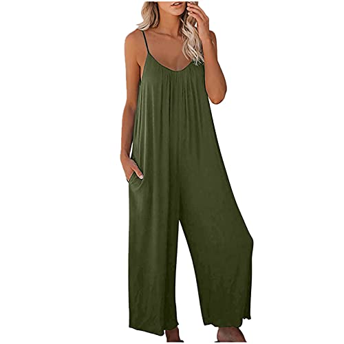 TURWXGSO Damen Jumpsuit Sommer Loose Fit Jumpsuit Ärmellos Overall Lang Weites Bein Freizeithose mit Taschen Strampler Lange Playsuit Hose Lässig Hosenanzug Einfarbig/Bedruckter Overall für Frauen von TURWXGSO