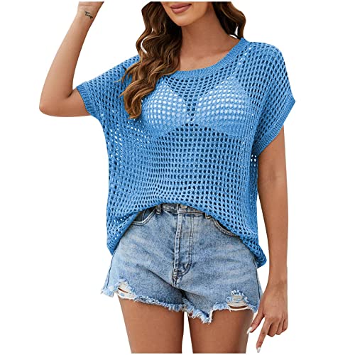 TURWXGSO Damen Oberteile Kurzarm Shirt Häkeltop Cut-Out Top Sommer Neue Frauen Solide Farbe Bluse Lockere Oberteile Große Größen Gestrickt Shirt Damenbluse Sexy Cover-Ups TURWXGSO Damen Oberteile Kurzarm Shirt Häkeltop Cut-Out Top Sommer Neue Frauen Solide Farbe Bluse Lockere Oberteile Große Größen Gestrickt Shirt Damenbluse Sexy Cover-Ups von TURWXGSO