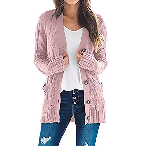 TURWXGSO Damen Strickjacke Elegant Casual Cardigan Langarm Strickjacke Mit Knöpfen Und Taschen Lang Strickjacke Grobstrickjacke Strickmantel Strickpullover Herbst Winter Outwear Sweatshirt von TURWXGSO