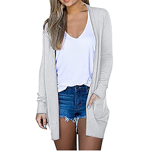 TURWXGSO Damen Strickjacke Elegant Langarm Cardigan Lang Strickjacke Leicht Lockere Cardigan Blazer Strickjacke Casual Cardigan Jacke Langarm Strickjacke Solid Stretchy Strickmantel Sommer Herbst von TURWXGSO