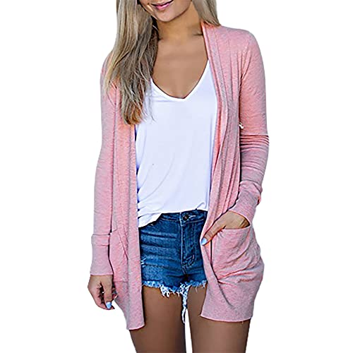 TURWXGSO Damen Strickjacke Elegant Langarm Cardigan Lang Strickjacke Leicht Lockere Cardigan Blazer Strickjacke Casual Cardigan Jacke Langarm Strickjacke Solid Stretchy Strickmantel Sommer Herbst von TURWXGSO