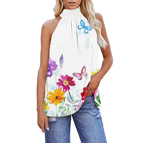 TURWXGSO Damen Tank Top Sommer Shirts Lockere Oberteile Sexy Rückenfrei Ärmellose Tank Top Shirt Neckholder Tank Tops Elegant Bedrucktes T-Shirt Tank Top Strandurlaub Blusentop Casual Lose Bluse von TURWXGSO