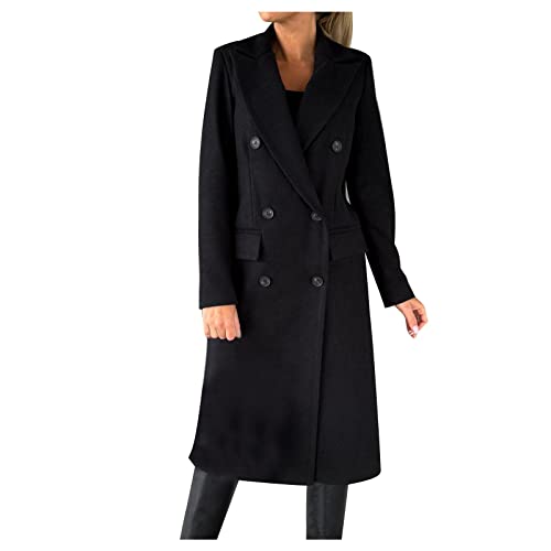 TURWXGSO Damen Trenchcoat Elegant Zweireihiger Reverskragen Lang Jacke Mode Frühling Herbst Übergangsjacke Büro Business Freizeit Einfarbig Mittellang Mantel Schwarz Beige Weiß (EU Größe 34-44) von TURWXGSO