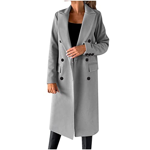 TURWXGSO Damen Trenchcoat Elegant Zweireihiger Reverskragen Lang Jacke Mode Frühling Herbst Übergangsjacke Büro Business Freizeit Einfarbig Mittellang Mantel Schwarz Beige Weiß (EU Größe 34-44) von TURWXGSO