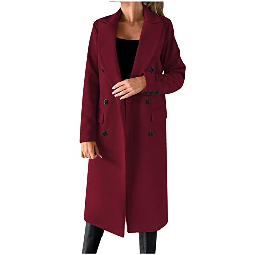 TURWXGSO Damen Trenchcoat Elegant Zweireihiger Reverskragen Lang Jacke Mode Frühling Herbst Übergangsjacke Büro Business Freizeit Einfarbig Mittellang Mantel Schwarz Beige Weiß (EU Größe 34-44) von TURWXGSO
