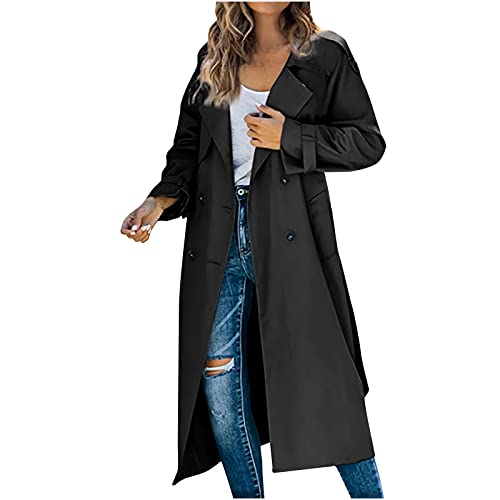 TURWXGSO Damen Trenchcoat Lang Leicht Jacke mit Gürtel Elegant Gehschlitz Zweireihiger Mantel Damen Mode Frühling Herbst Übergangsjacke Büro Business Freizeit Einfarbig Mittellang Mantel von TURWXGSO