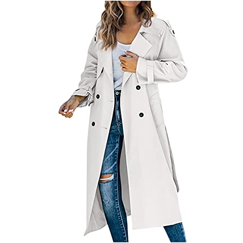 TURWXGSO Damen Trenchcoat Lang Leicht Jacke mit Gürtel Elegant Gehschlitz Zweireihiger Mantel Damen Mode Frühling Herbst Übergangsjacke Büro Business Freizeit Einfarbig Mittellang Mantel von TURWXGSO