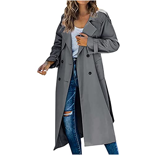 TURWXGSO Damen Trenchcoat Lang Leicht Jacke mit Gürtel Elegant Gehschlitz Zweireihiger Mantel Damen Mode Frühling Herbst Übergangsjacke Büro Business Freizeit Einfarbig Mittellang Mantel von TURWXGSO