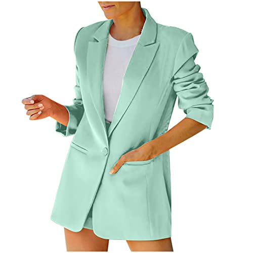 TURWXGSO Damen Zweiteiliger Anzug Set Revers Business Büro Einfarbig Blazer Langarm Anzugjacke Slim Fit Shorts 2 Stück Anzugsets Blazer Jacke + Shorts Blazer Anzug Sommer Und Herbst Großen Größen von TURWXGSO