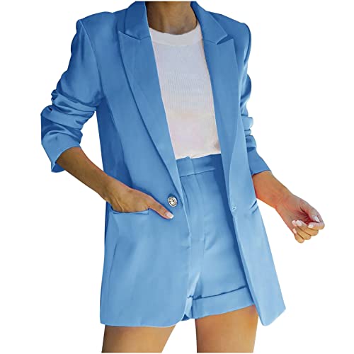 TURWXGSO Damen Zweiteiliger Anzug Set Revers Business Büro Einfarbig Blazer Langarm Anzugjacke Slim Fit Shorts 2 Stück Anzugsets Blazer Jacke + Shorts Blazer Anzug Sommer Und Herbst Großen Größen von TURWXGSO